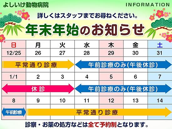 年末年始の診療時間